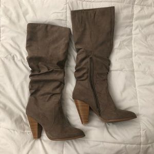 Taupe suede slouch boots